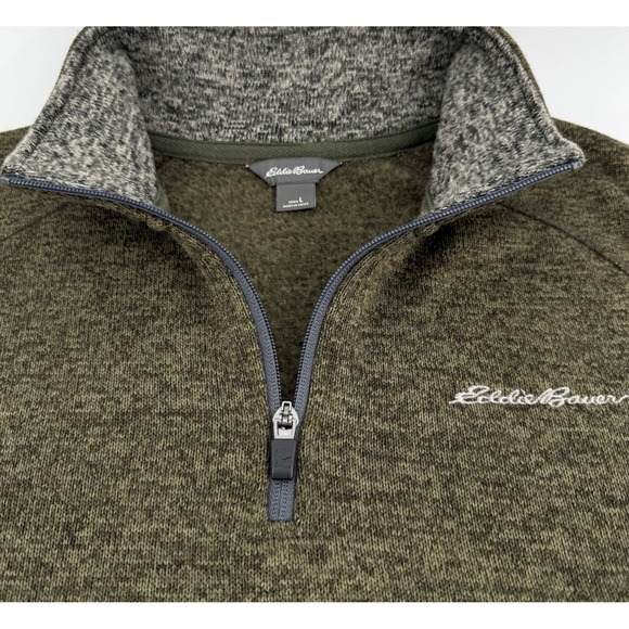 Eddie Bauer Men's 1/4 Zip Fleece Pullover Large Heather Green Warm Outdoor Layer - Picture 1 of 10